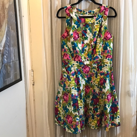 Vintage Floral Print Sleeveless Knee Length A Line Dress - Picture 1 of 7
